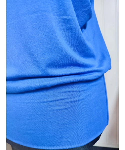 Bluzka z krótkim rękawkiem kimono z koronką na plecach - chabrowa